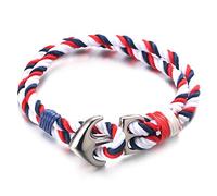 'HALUKAKAH ● SAIL ● Men's Nylon Rope Cord Bracelet Multicolor Red/White/Blue/Navy/Black Color Handmade Silver Anchor Clasp 8.26''/21cm with Free Giftbox'