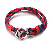 'HALUKAKAH ● SAIL ● Men's Nylon Rope Cord Bracelet Multicolor Red/White/Blue/Navy/Black Color Handmade Silver Anchor Clasp 8.26''/21cm with Free Giftbox'