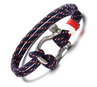 'HALUKAKAH ● SAIL ● Men's Nylon Rope Cord Bracelet Multilayer Blue Mix White/Red Handmade Silver Screw Clasp 8.26''/21cm with Free Giftbox'