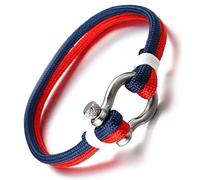 'HALUKAKAH ● SAIL ● Men's Nylon Rope Cord Bracelet Multilayer Blue Mix White/Red Handmade Silver Screw Clasp 8.26''/21cm with Free Giftbox'