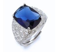 HALUKAKAH Saphir Bague pour Homme Tanzanite D10,0 ct Argent 925 Plaqué Platine,Audacieuse Sertie Griffes en Ovale Vintage,Pierres Latérales en Moissanite,Taille Ajustable,Cadeau pour Mari,Petit Ami