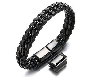 HALUKAKAH ● Solo Silver/Honor Gold/Nightwatch Black ● Men's Genuine Leather Bracelet Titanium Double Chain Magnetic Clasp 21.5-23cm with Free Giftbox