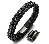 HALUKAKAH ● Veille de Nuit ● Homme Bracelet en Cuir Véritable de Main Pistolet Noire Fermoir Magnétique Taille Ajustable 8.46"-9"(21.5-23cm) avec Le Boîte-Cadeau Gratuit