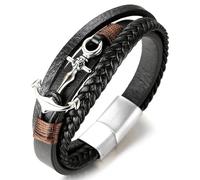 HALUKAKAH ● Voile ● Homme Bracelet en Cuir Véritable de Main Tresser Ancre Fermoir Magnétique en Titane Acier Mat 8.5"/21.5cm avec Le Boîte-Cadeau Gratuit