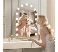 halumao Miroir de maquillage avec éclairage, 40 x 60 cm, miroir hollywoodien, 15 lampes, 3 modes de couleur, fonction mémoire, miroir mural ou miroir de table doré