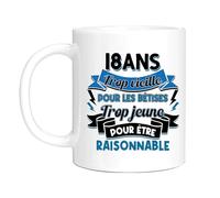 HALUMI Mug 18 Ans Trop Vieille Pour Les Bêtises Trop Jeune pour être raisonnable Cadeau Anniversaire pour ses 18 ans Humour Garçon Fille Ami Bicolore Céramique 330ml 440ml