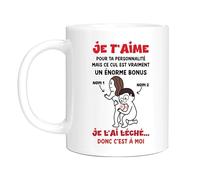 HALUMI Mug Céramique Bicolore Nom Personnalisé Drôle Citation Je t'aime personnalité mais ce cul est un bonus Cadeau Amour Couple Saint Valentin 330ml 440ml