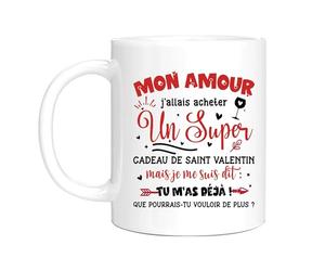 HALUMI Mug Citation Drôle J'allais acheter un super cadeau de saint-valentin mais tu m'as péjà Idée Cadeau Saint Valentin Humour Amour Romantique pour Couple Bicolore Céramique 330ml 440ml