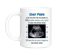 HALUMI Mug Futur Papa Personnalisé Photo Nom Tu seras mon premier amour et mon héros pour toujours Cadeau Annonce Grossesse Bébé Enceinte Céramique Bicolore 330ml 440ml