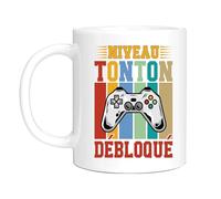 HALUMI Mug Futur Tonton Geek Tasse Originale Niveau Tonton Débloqué Idée Cadeau Humour Pour Super Oncle Noël Anniversaire Annonce Grossesse Enceinte Homme Frère Ceramique Noire Bicolore 330ml FBM