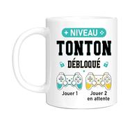 HALUMI Mug Futur Tonton Tasse Originale Geek Niveau Tonton Débloqué Idée Cadeau Humour Pour Super Oncle Noël Anniversaire Annonce Grossesse Enceinte Homme Frère Ceramique Bicolore 330ml FBM