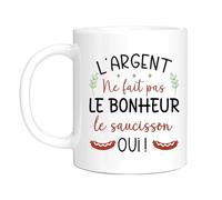HALUMI Mug Humour Message - Tasse Originale Rigolo L'argent Ne Fait Pas Le Bonheur Le Saucisson Oui - Idée Cadeau Drôle Pour Homme Femme Couple Ami Collègue Noël - Mug Ceramique Bicolore 330ml 440ml