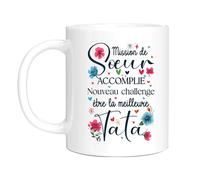 HALUMI Mug Humour Motif Fleur Pour Future Tante Tasse Originale Nouveau Challenge Être La Meilleure Tata Idée Cadeau Noël Anniversaire Annonce Grossesse Enceinte Mug En Ceramique Bicolore 330ml 440ml