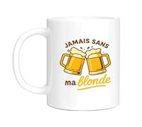 HALUMI Mug Jamais sans ma blonde Tasse Humour Bière Céramique Bicolore Rigolo Citation Cadeau Fêtes 330ml 440ml