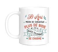 HALUMI Mug Joyeux 50 Ans Anniversaire - Tasse Originale Humour Rigolo Née En 1974 - Idée Cadeau Drôle Pour Anniversaire Homme Femme Amie Collègue Papa Maman - Mug Ceramique Bicolore 330ml 440ml