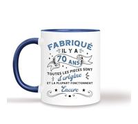 HALUMI Mug Joyeux Anniversaire - Tasse Originale Humour Rigolo Fabriqué Il Y a 70 Ans - Idée Cadeau Drôle Pour Homme Femme Amie Amie Famille Collègue Papa Maman - Mug Ceramique Bicolore 330ml 440ml