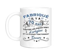 HALUMI Mug Joyeux Anniversaire - Tasse Originale Humour Rigolo Fabriqué Il Y a 70 Ans - Idée Cadeau Drôle Pour Homme Femme Amie Amie Famille Collègue Papa Maman - Ceramique Bicolore 330ml 440ml FBM