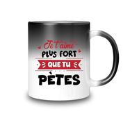 HALUMI Mug Magique Céramique Je t’aime plus fort que tu pètes Cadeau Couple Humour Drôle Saint Valentin Citation Amour Copain Copine 330ml 440ml Tasse Originale