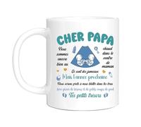 HALUMI Mug Message Pour Futur Papa Papou Tasse A Cafe Originale Bisous Papa Je T'aime Idée Cadeau Annonce Grossesse Jumeaux Fille Garçon Enceinte Bébé Fête des Pères Noël Mug Ceramique Bicolore 330 ML