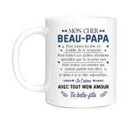 HALUMI Mug Message Pour Super Beau Père Tasse Originale Beau Papa Merci Pour Tous De Belle-Fille Idée Cadeau Remerciement Papa Bonus Fête Des Pères Noël Anniversaire Mug Ceramique Bicolore 330ml 440ml