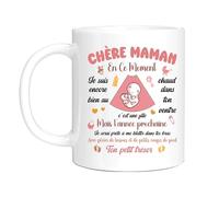 HALUMI Mug Message Pour Super Maman Tasse à Café Originale Future Maman Je T'aime Idée Cadeau Femme Enceinte Annonce Grossesse Fille Bébé Fête Des Mères Noël Anniversaire Mug Ceramique Bicolore 330 ML