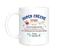 HALUMI Mug Nom Personnalisé Crèche - Tasse Originale Personnalisée Maitresse d'École Maternelle Nounou - Idée Cadeau Fin Année Scolaire Noël Anniversaire Fin De Contrat - Mug En Ceramique 330ml 440ml