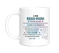 HALUMI Mug Personnalisable Meilleur Beau-Père À Mon Beau-Papa Je t'aime pour Toujours Cadeau Original Fête des Pères Noël Anniversaire Bicolor Céramique 330ml 440ml