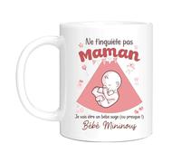 HALUMI Mug Personnalisé Message Bébé Sage ou Presque Humour Cadeau Future Maman Annonce Grossesse Céramique Bicolore 330ml 440ml