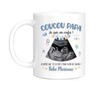 HALUMI Mug Personnalisé Nom Photo Coucou Papa je suis en route Cadeau Annonce Grossesse Humour Bébé Céramique Bicolore 330ml 440ml