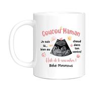 HALUMI Mug Personnalisé Nom Photo Message Bébé Coucou Maman Hâte de te rencontrer Annonce Grossesse Future Maman Enceinte Cadeau Bicolor Céramique 330ml 440ml