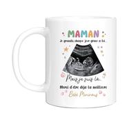 HALUMI Mug Personnalisé Photo Nom De ton bébé qui grandit Merci d'être déjà la meilleure Maman Annonce Grossesse Future Enceinte Cadeau Céramique Bicolore 330ml 440ml