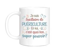 HALUMI Mug - Tasse à café en céramique - Cadeau pour auxiliaire de puériculture - Auxiliaire De Puériculture Super Pouvoir- 440 ml