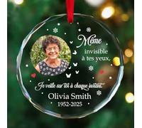 HALUMI Ornement Commémoratif Personnalisé Nom Photo Date Je Veille sur toi à la Mémoire de Papa Maman Mamie Papy Souvenir à Suspendre en Verre Plat Sapin Noël