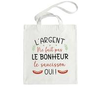 HALUMI Sac en Toile Drôle L'argent ne fait pas le bonheur le saucisson oui! Cadeau Humour Tote Bag Sac de courses Grand 42x38cm