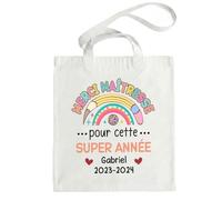 HALUMI Sac en Toile Nom Personnalisé Merci Maîtresse Super Année Cadeau Maîtresse Fin d'année Grand Tote Bag Sacs de courses 42x38cm
