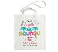 HALUMI Sac en Toile Nom Personnalisé Merci Nounou Cadeau Nounou Grand Sac Tote Bag Réutilisable Courses 42x38cm