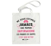 HALUMI Sac en Toile Tote Bag Ne Sous-estimez Jamais une Maman Infirmière Piqûre de Rappel Humour Rigolo Cadeau Femme Infirmière Grand Sac de Courses Réutilisable 42x38cm