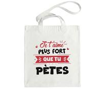 HALUMI Sac Tote Bag en Toile Citation Drôle Je t’aime plus fort que tu pètes Cadeau Humour Amour Saint Valentin Couple Grand Sac Courses 42x38cm Copain Copine Amie Ami