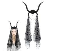 Halween Perrupolis - cornes de chèvre gothique avec voile | Pneus de cheveux en costume effrayants pour les femmes | Église de cosplay gothique pour les fêtes d'Halloween, carnaval, balle masquée et