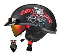 HALYING Bluetooth Casque Jet Moto Demi Homologué ECE 22.06 - Léger 750g avec Ventilation Supérieure, Lunettes Intégrées et Design Vintage pour Hommes et Femmes Adultes