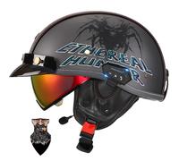 HALYING Bluetooth Casque Jet Moto Demi Homologué ECE 22.06 - Léger 750g avec Ventilation Supérieure, Lunettes Intégrées et Design Vintage pour Hommes et Femmes Adultes