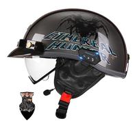 HALYING Bluetooth Casque Jet Moto Demi Homologué ECE 22.06 - Léger 750g avec Ventilation Supérieure, Lunettes Intégrées et Design Vintage pour Hommes et Femmes Adultes