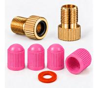 Ham-Hash Lot de 2 adaptateurs de valve de vélo en laiton SV vers AV avec joint torique en caoutchouc + 4 bouchons de valve, Presta vers valve de voiture pour compresseur, station-service