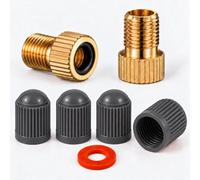 Ham-Hash Lot de 2 adaptateurs de valve de vélo en laiton SV vers AV avec joint torique en caoutchouc + 4 bouchons de valve, Presta vers valve de voiture pour compresseur, station-service