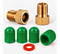 Ham-Hash Lot de 2 adaptateurs de valve de vélo en laiton SV vers AV avec joint torique en caoutchouc + 4 bouchons de valve, Presta vers valve de voiture pour compresseur, station-service
