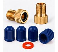 Ham-Hash Lot de 2 adaptateurs de valve de vélo en laiton SV vers AV avec joint torique en caoutchouc + 4 bouchons de valve, Presta vers valve de voiture pour compresseur, station-service
