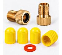 Ham-Hash Lot de 2 adaptateurs de valve de vélo en laiton SV vers AV avec joint torique en caoutchouc + 4 bouchons de valve, Presta vers valve de voiture pour compresseur, station-service