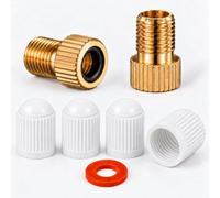 Ham-Hash Lot de 2 adaptateurs de valve de vélo en laiton SV vers AV avec joint torique en caoutchouc + 4 bouchons de valve, Presta vers valve de voiture pour compresseur, station-service