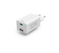 Hama 00201691 Chargeur Secteur 32W Power Delivery/Quick Charge 3.0, 1x USB-C & 1x USB-A, 100-240V, Protections Surcharge/Court-circuit, Blanc