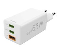 Hama Chargeur rapide 65W GaN, 3 ports (2xUSB-C PD, 1xUSB-A QC3.0) iPhone/Samsung/MacBook Blanc